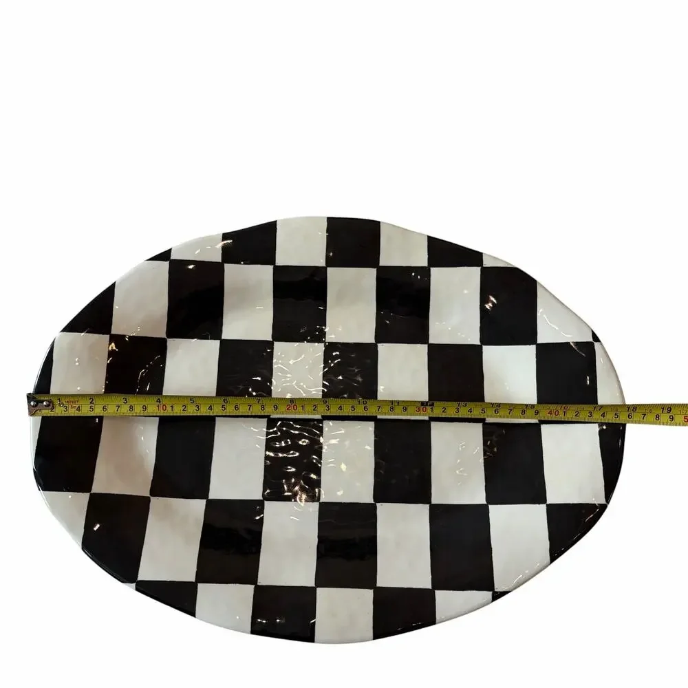 Black & White Checkered Melamine Large Serving Platter 13X18 Oval NEW